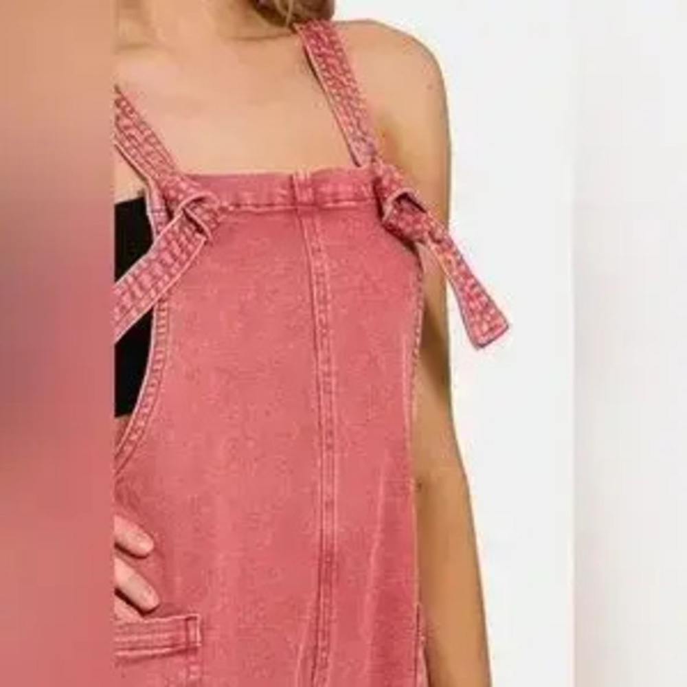 Zenana Washed Knot Strap Rompers - Picture 3 of 3